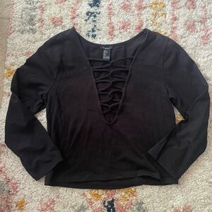 Forever 21 black lace up crop top